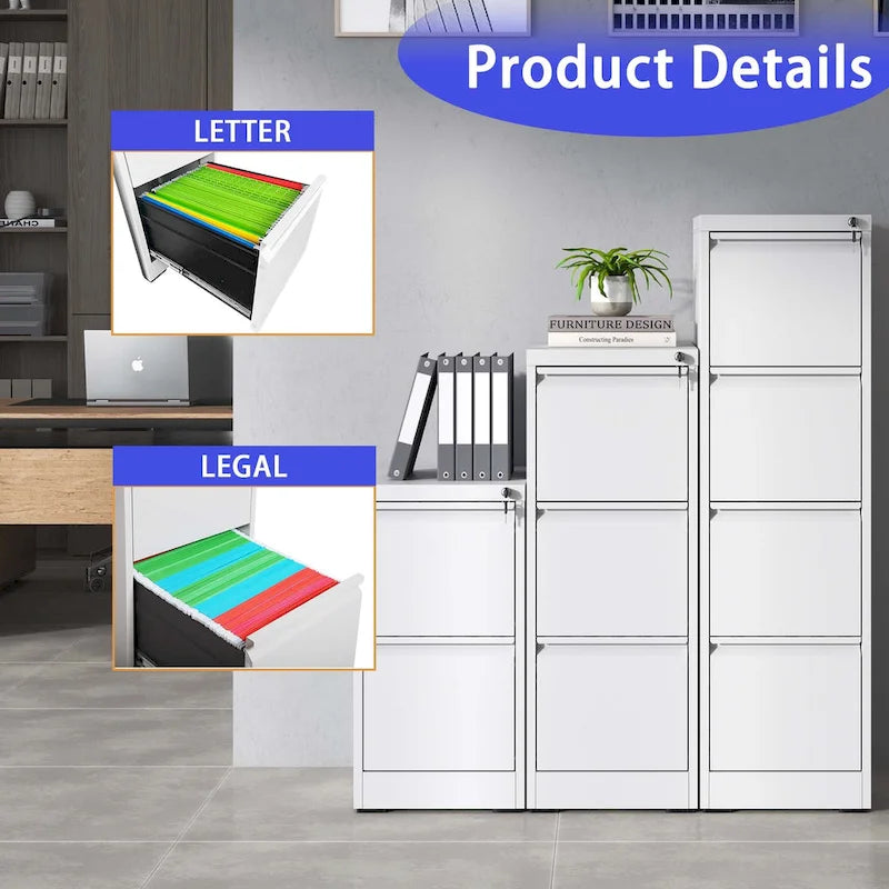 5 Drawer Metal Vertical File Cabinet with Lock for A4 Letter Legal Size