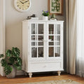 White Buffet Cabinet with Double Glass Doors Drawer and Adjustable Shelf