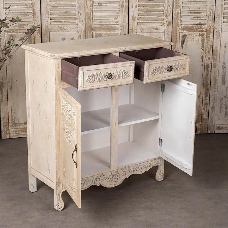 Vintage Style Wooden Cabinet with 2 Drawers and Double Door, Brown