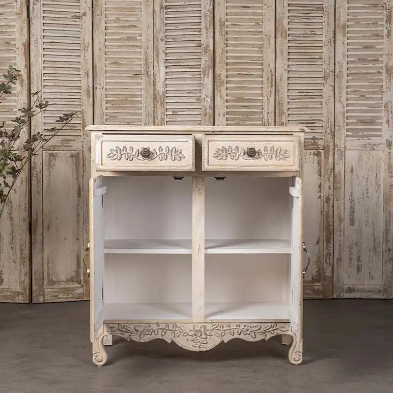Vintage Style Wooden Cabinet with 2 Drawers and Double Door, Brown