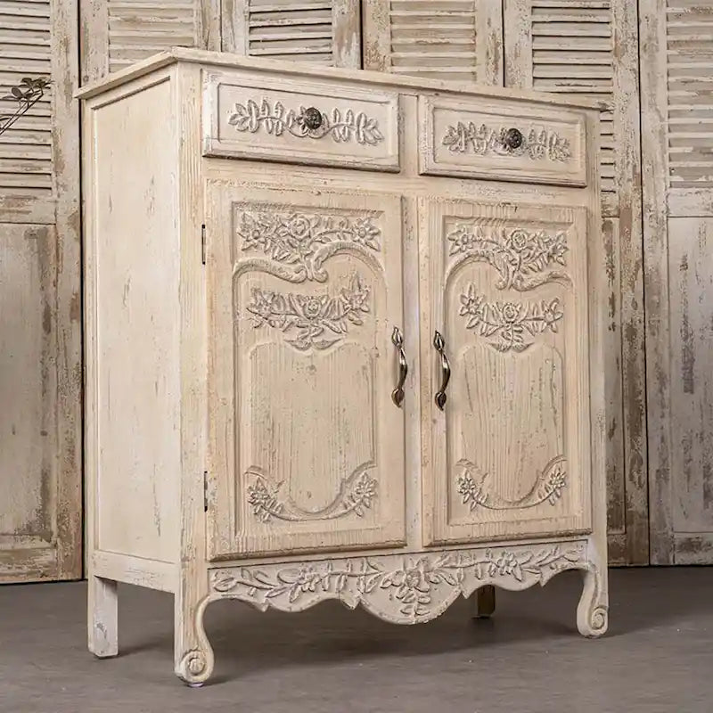 Vintage Style Wooden Cabinet with 2 Drawers and Double Door, Brown