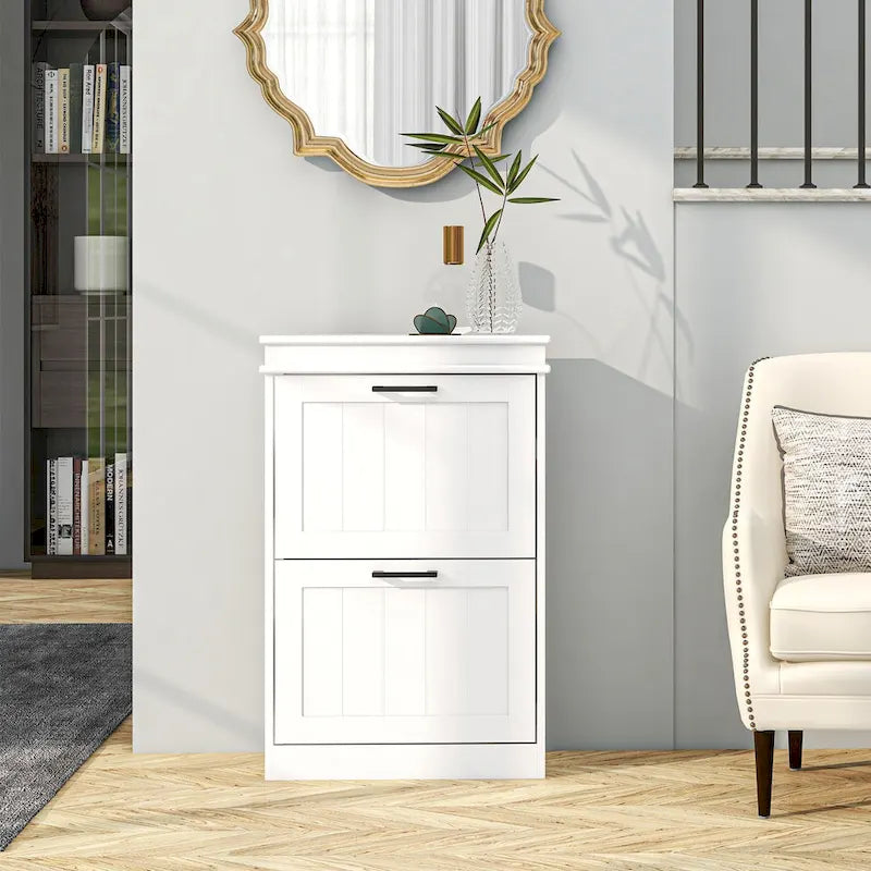 Narrow Shoe Cabinet with 2 Flip Drawers and Adjustable Shelves for 10 Pairs