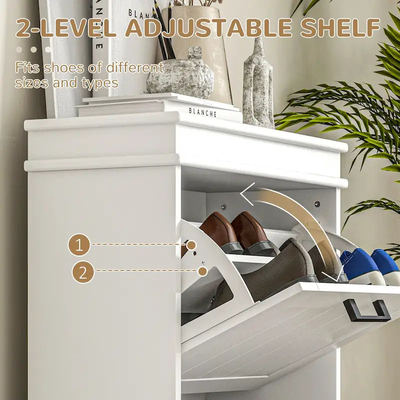 Narrow Shoe Cabinet with 2 Flip Drawers and Adjustable Shelves for 10 Pairs