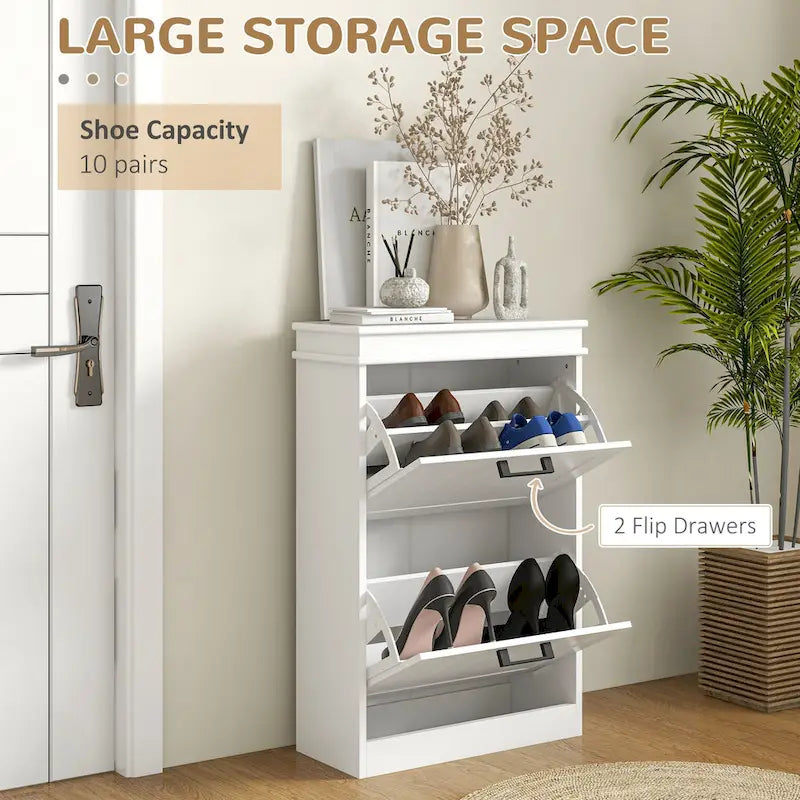 Narrow Shoe Cabinet with 2 Flip Drawers and Adjustable Shelves for 10 Pairs