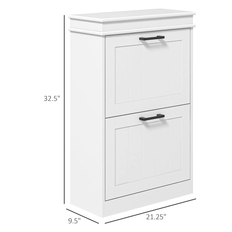 Narrow Shoe Cabinet with 2 Flip Drawers and Adjustable Shelves for 10 Pairs