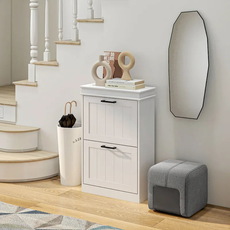 Narrow Shoe Cabinet with 2 Flip Drawers and Adjustable Shelves for 10 Pairs