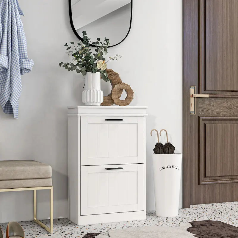 Narrow Shoe Cabinet with 2 Flip Drawers and Adjustable Shelves for 10 Pairs