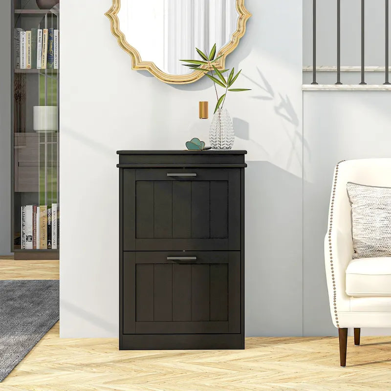 Narrow Shoe Cabinet with 2 Flip Drawers and Adjustable Shelves for 10 Pairs