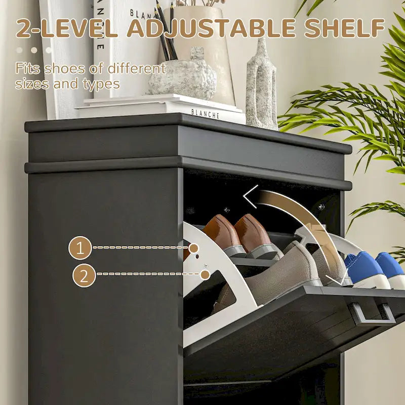 Narrow Shoe Cabinet with 2 Flip Drawers and Adjustable Shelves for 10 Pairs