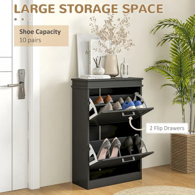 Narrow Shoe Cabinet with 2 Flip Drawers and Adjustable Shelves for 10 Pairs
