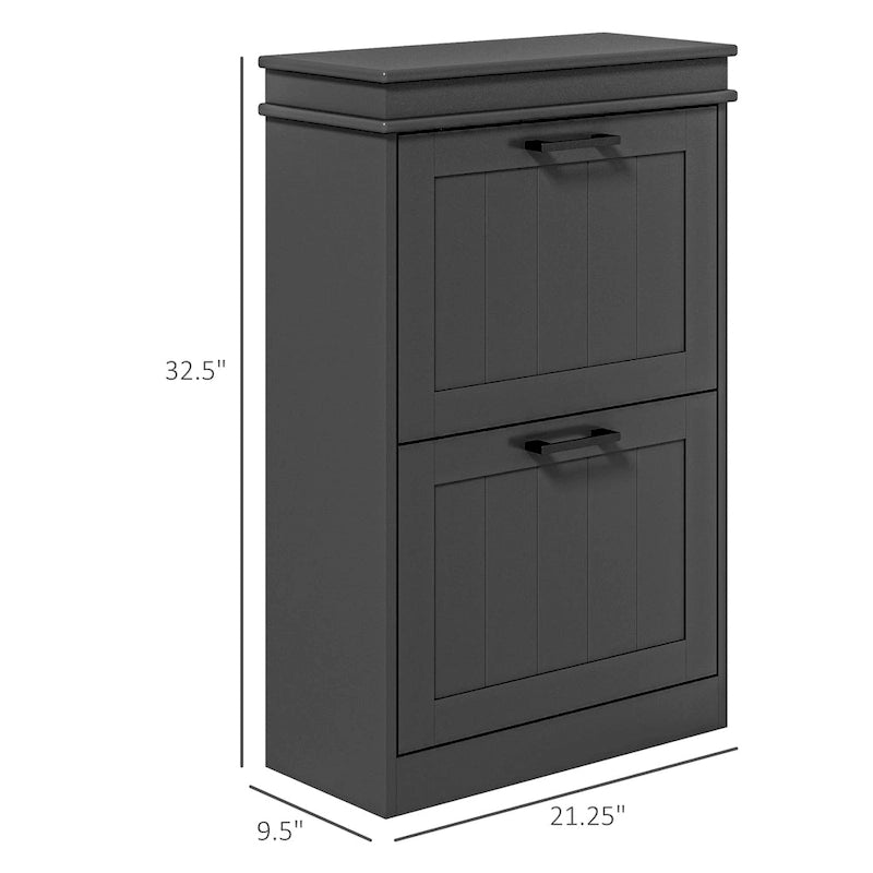 Narrow Shoe Cabinet with 2 Flip Drawers and Adjustable Shelves for 10 Pairs