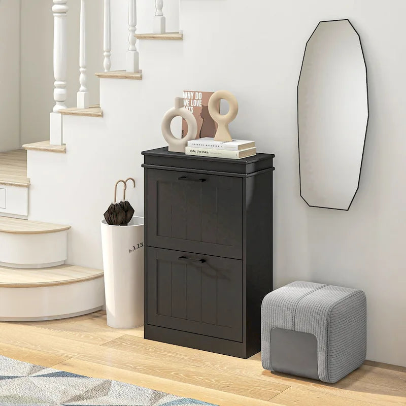 Narrow Shoe Cabinet with 2 Flip Drawers and Adjustable Shelves for 10 Pairs