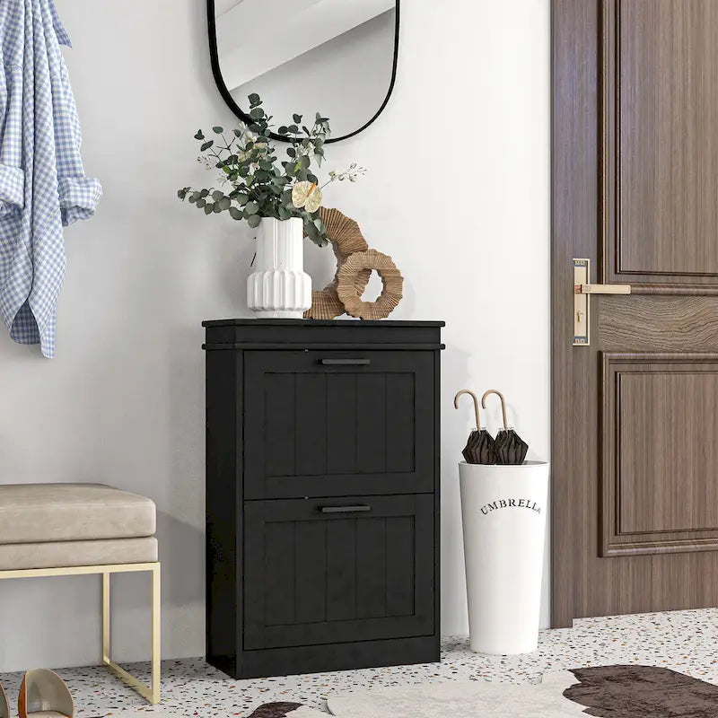 Narrow Shoe Cabinet with 2 Flip Drawers and Adjustable Shelves for 10 Pairs