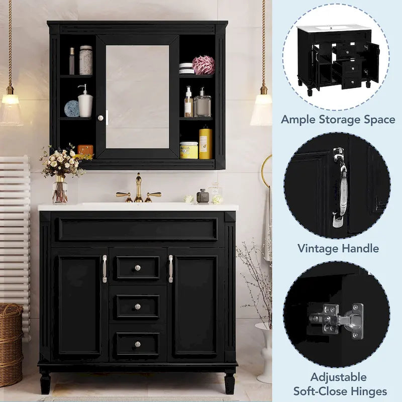 36 in. Bathroom Vanity Cabinet with Sink 2 Soft Close Doors and 2 Drawers