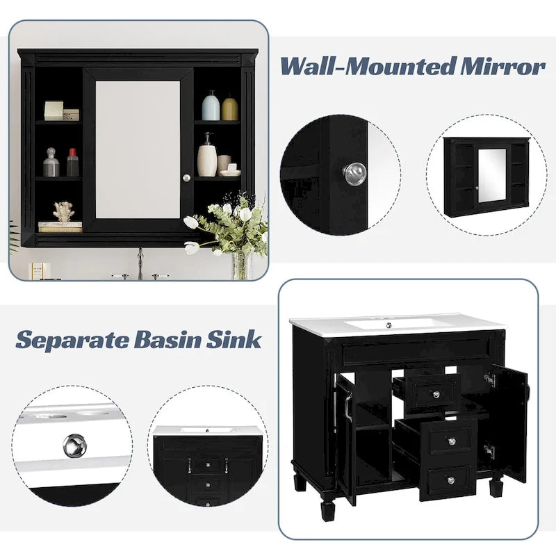 36 in. Bathroom Vanity Cabinet with Sink 2 Soft Close Doors and 2 Drawers