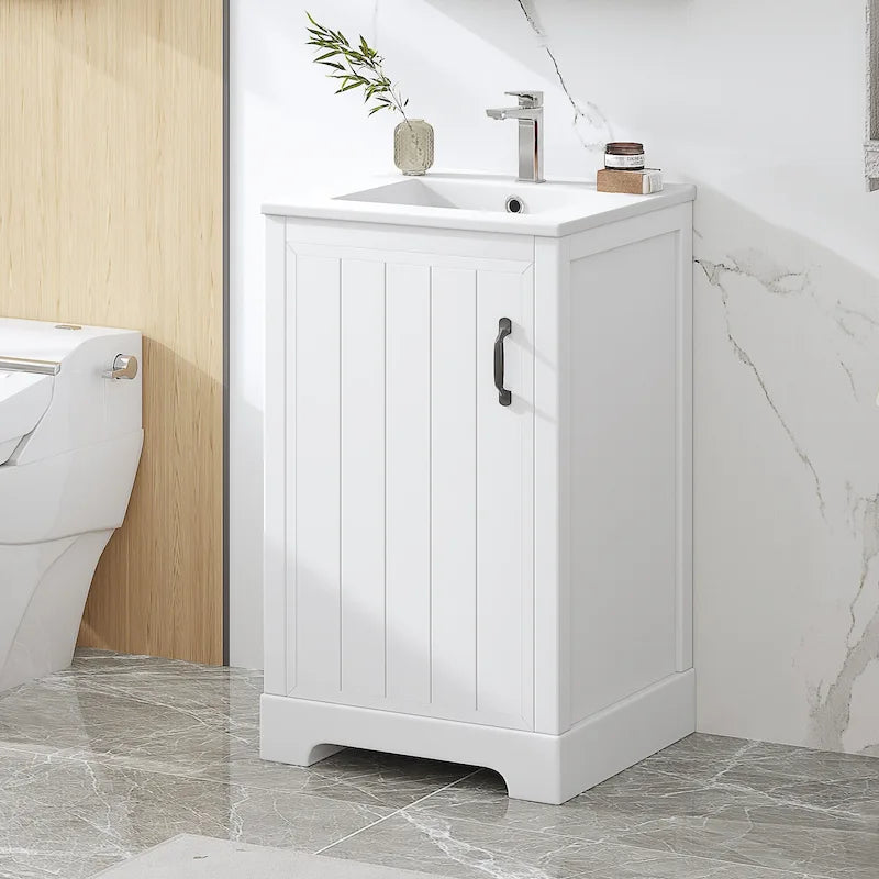 20 in. Bathroom Vanity Cabinet with Ceramic Sink Soft Close Door Single Hole Faucet