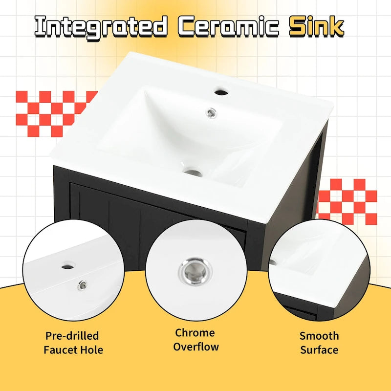 20 in. Bathroom Vanity Cabinet with Ceramic Sink Soft Close Door Single Hole Faucet