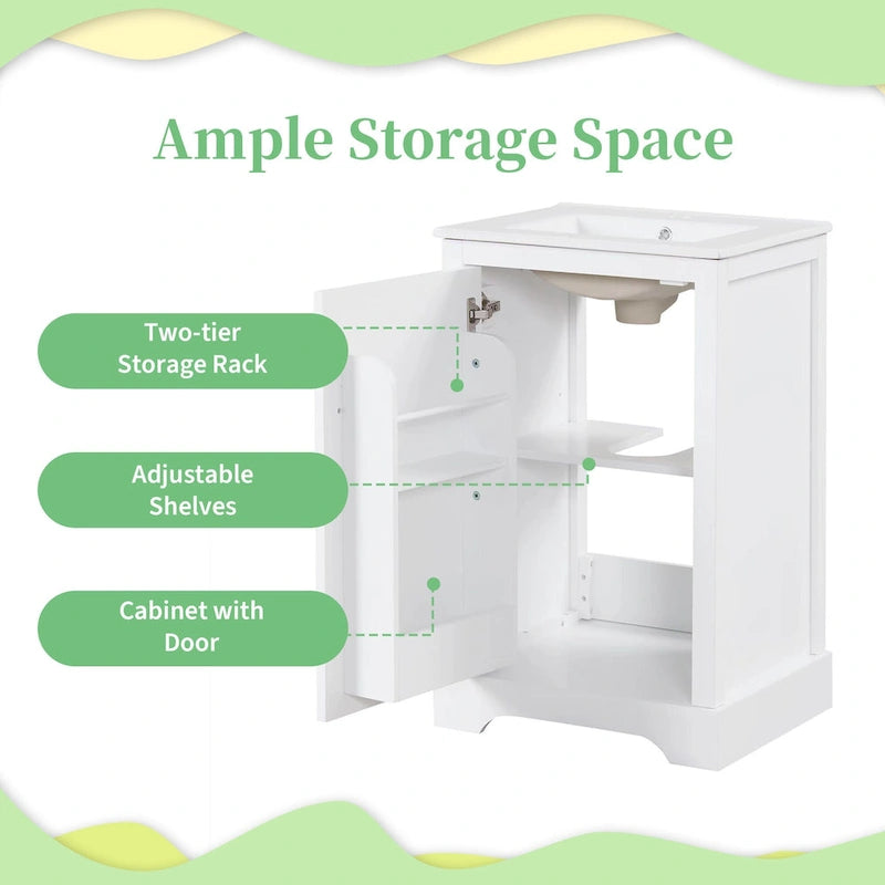 20 in. Bathroom Vanity Cabinet with Ceramic Sink Soft Close Door Single Hole Faucet