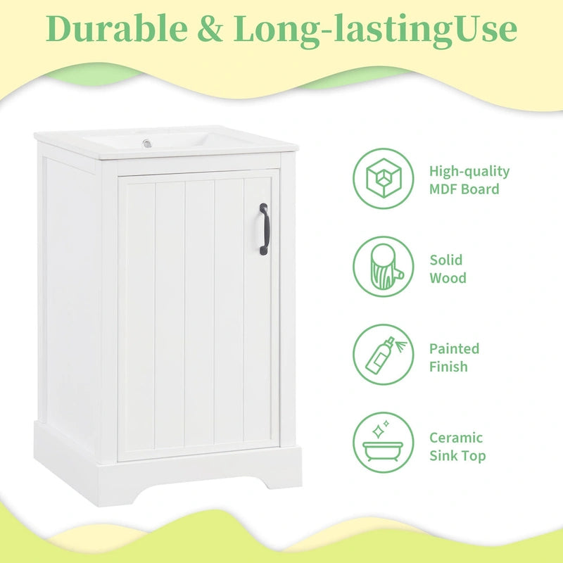 20 in. Bathroom Vanity Cabinet with Ceramic Sink Soft Close Door Single Hole Faucet