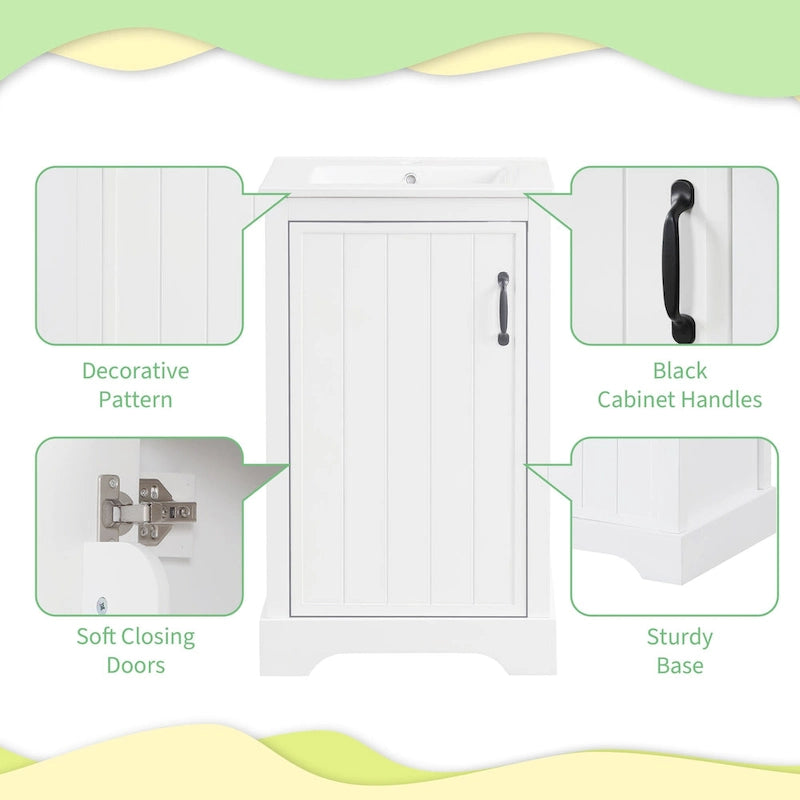 20 in. Bathroom Vanity Cabinet with Ceramic Sink Soft Close Door Single Hole Faucet