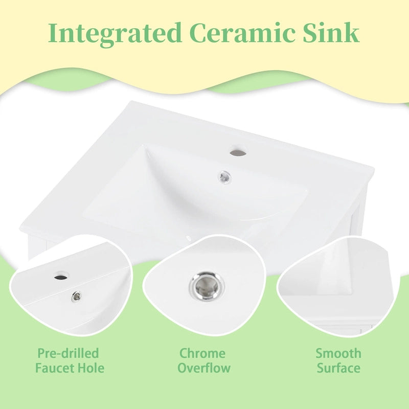 20 in. Bathroom Vanity Cabinet with Ceramic Sink Soft Close Door Single Hole Faucet