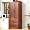 71 in. Tall Kitchen Pantry Cabinet with 2 Drawers 6 Compartments and Door Shelves