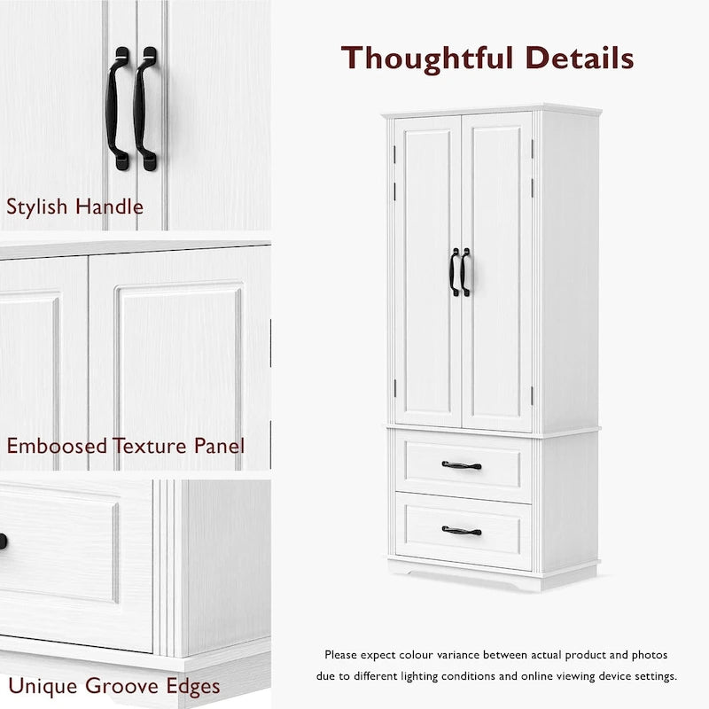 71 in. Tall Kitchen Pantry Cabinet with 2 Drawers 6 Compartments and Door Shelves