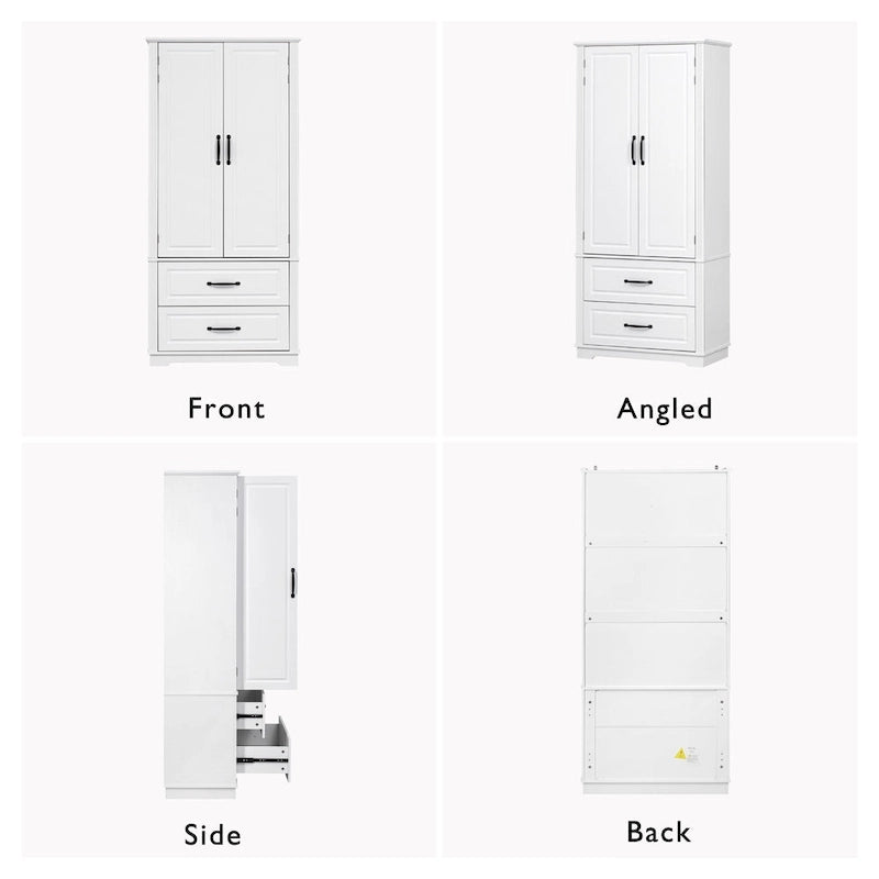 71 in. Tall Kitchen Pantry Cabinet with 2 Drawers 6 Compartments and Door Shelves