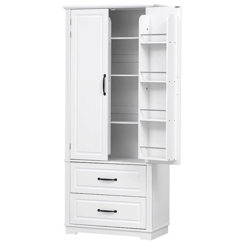 71 in. Tall Kitchen Pantry Cabinet with 2 Drawers 6 Compartments and Door Shelves