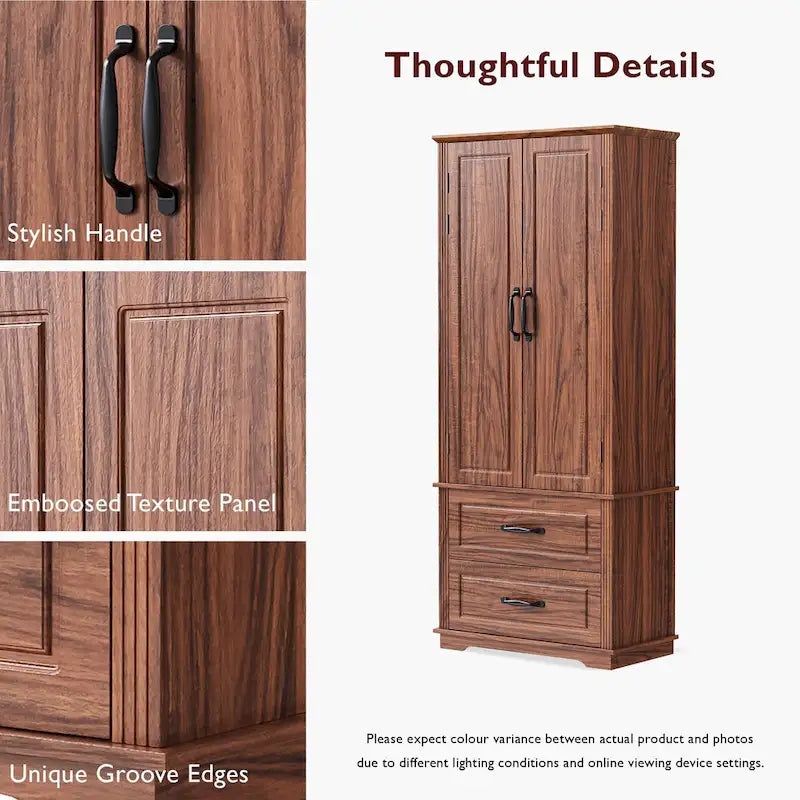 71 in. Tall Kitchen Pantry Cabinet with 2 Drawers 6 Compartments and Door Shelves