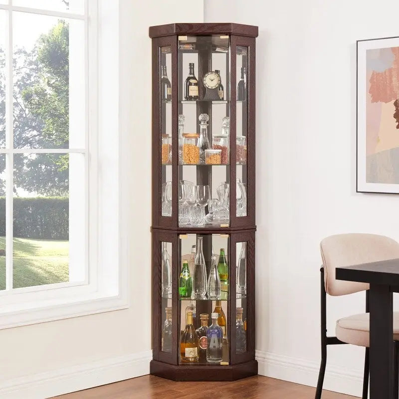 Corner Curio Display Cabinet with Built-In Lights and Glass Doors, 70 in.