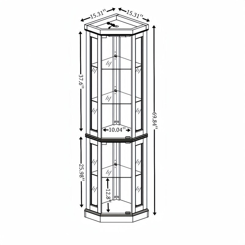 Corner Curio Display Cabinet with Built-In Lights and Glass Doors, 70 in.