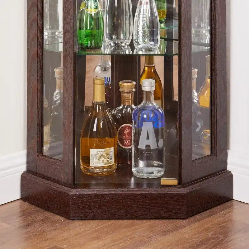 Corner Curio Display Cabinet with Built-In Lights and Glass Doors, 70 in.