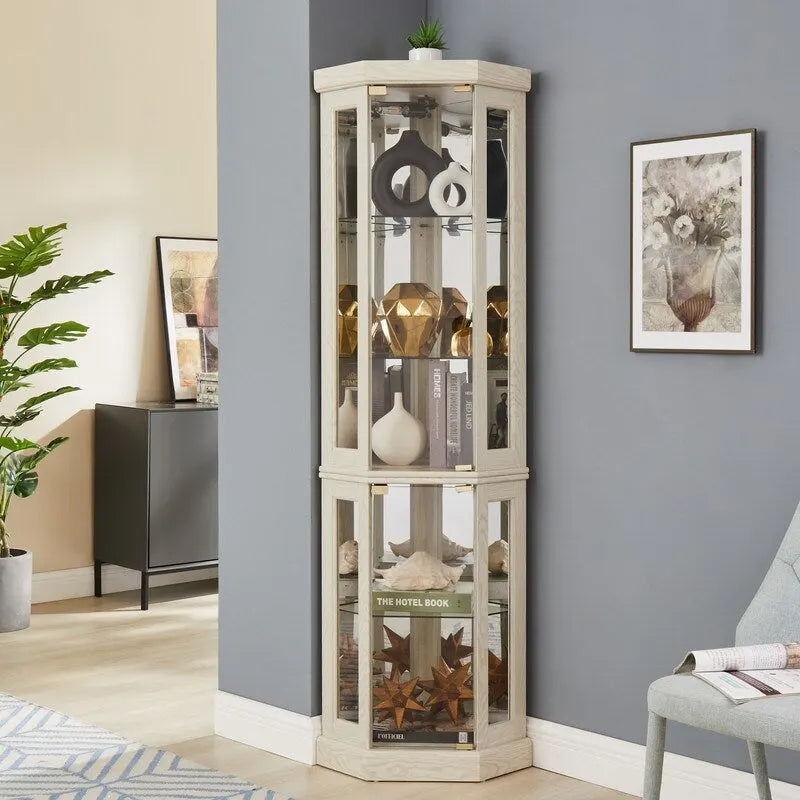 Corner Curio Display Cabinet with Built-In Lights and Glass Doors, 70 in.