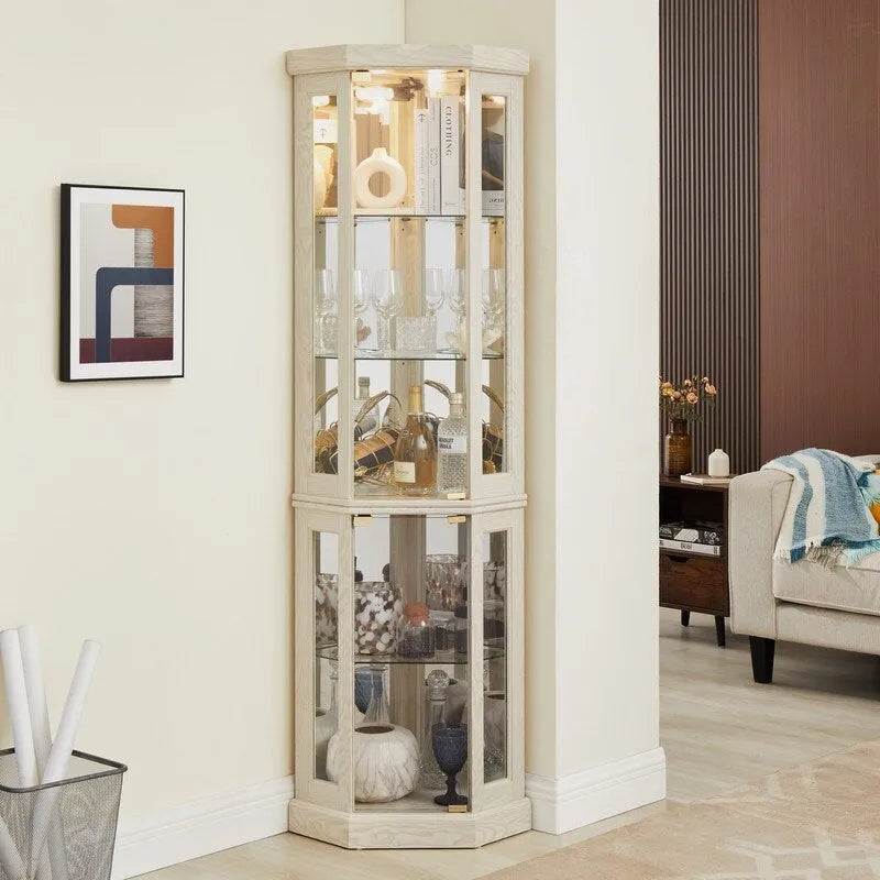 Corner Curio Display Cabinet with Built-In Lights and Glass Doors, 70 in.