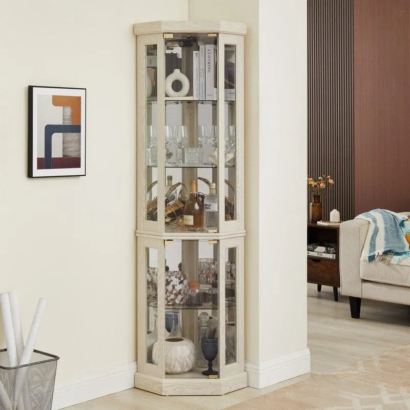 Corner Curio Display Cabinet with Built-In Lights and Glass Doors, 70 in.