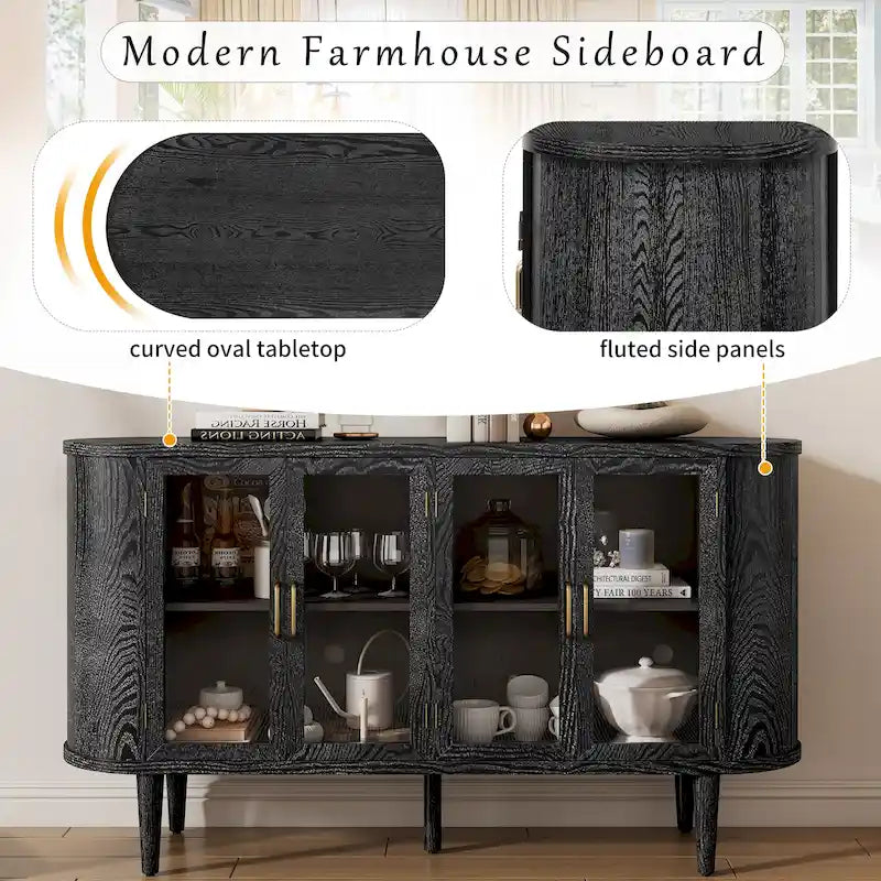 Farmhouse Sideboard Cabinet with Tempered Glass Doors and Adjustable Shelves 60 in.