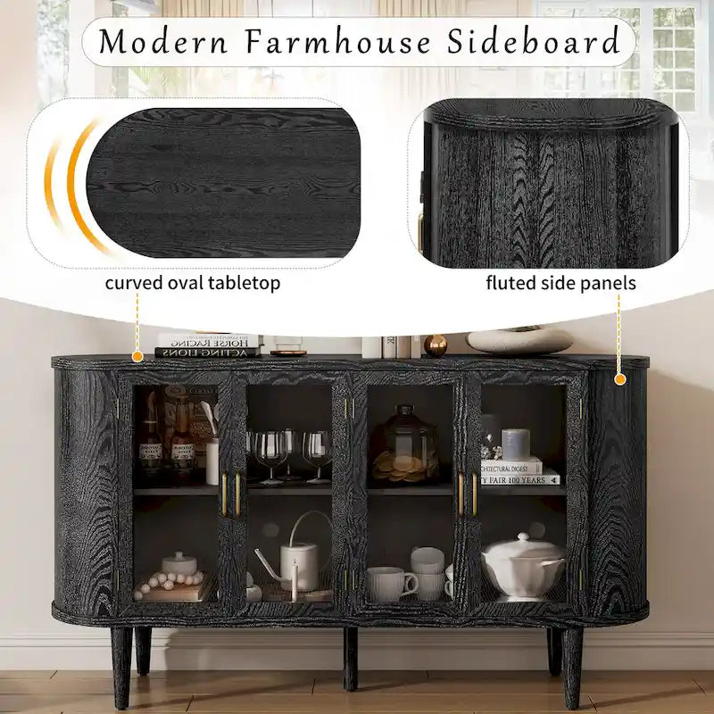 Farmhouse Sideboard Cabinet with Tempered Glass Doors and Adjustable Shelves 60 in.