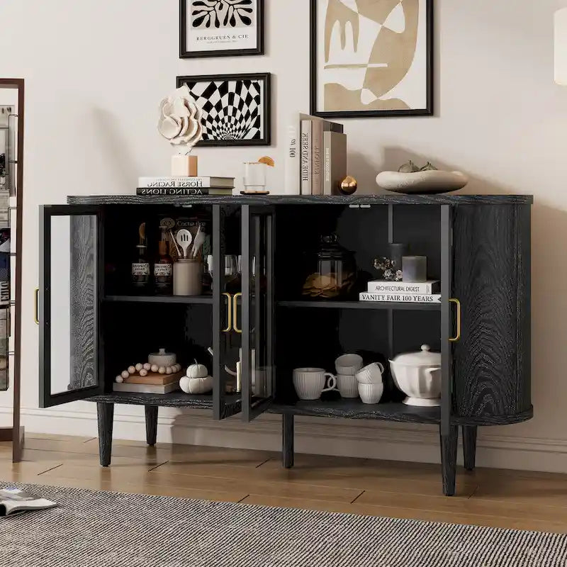Farmhouse Sideboard Cabinet with Tempered Glass Doors and Adjustable Shelves 60 in.