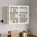 Wall Cabinet with Fluted Glass Doors and 3 Tier Storage for Entryway Living Room