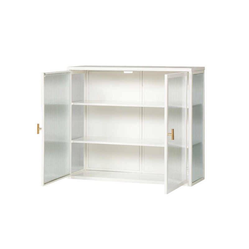 Wall Cabinet with Fluted Glass Doors and 3 Tier Storage for Entryway Living Room