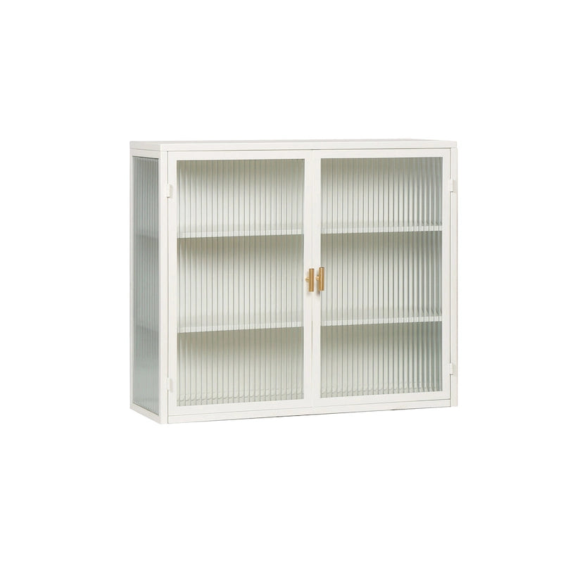 Wall Cabinet with Fluted Glass Doors and 3 Tier Storage for Entryway Living Room