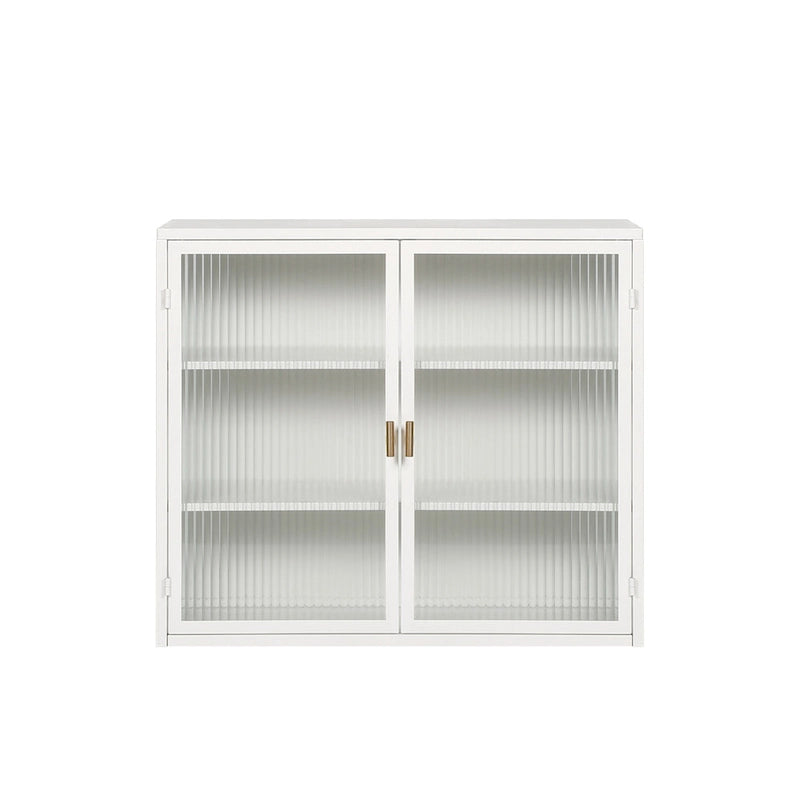 Wall Cabinet with Fluted Glass Doors and 3 Tier Storage for Entryway Living Room