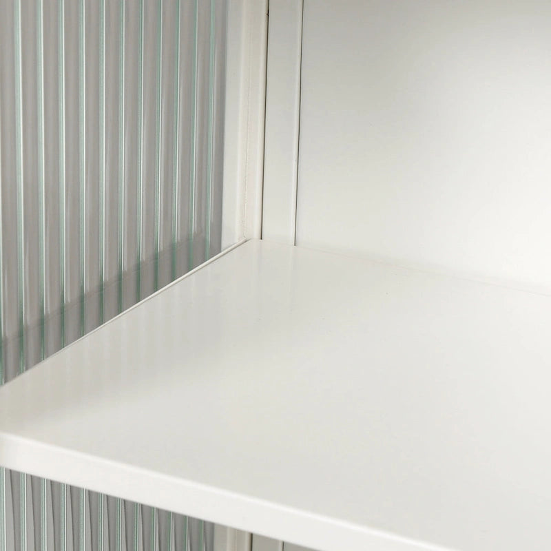Wall Cabinet with Fluted Glass Doors and 3 Tier Storage for Entryway Living Room