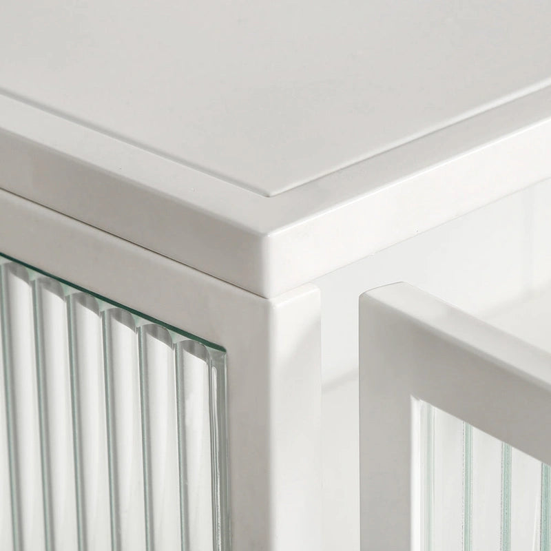 Wall Cabinet with Fluted Glass Doors and 3 Tier Storage for Entryway Living Room