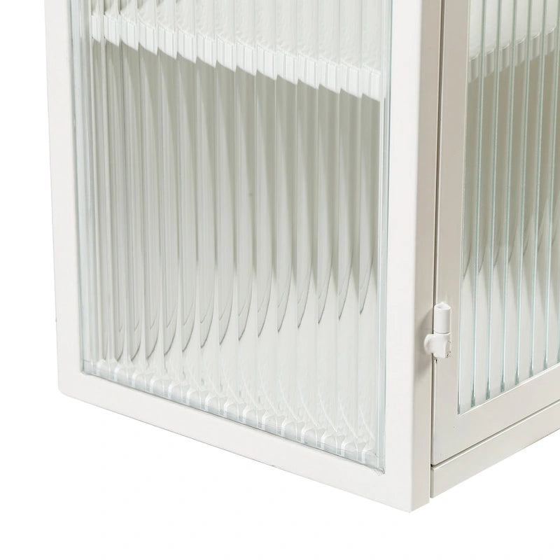 Wall Cabinet with Fluted Glass Doors and 3 Tier Storage for Entryway Living Room