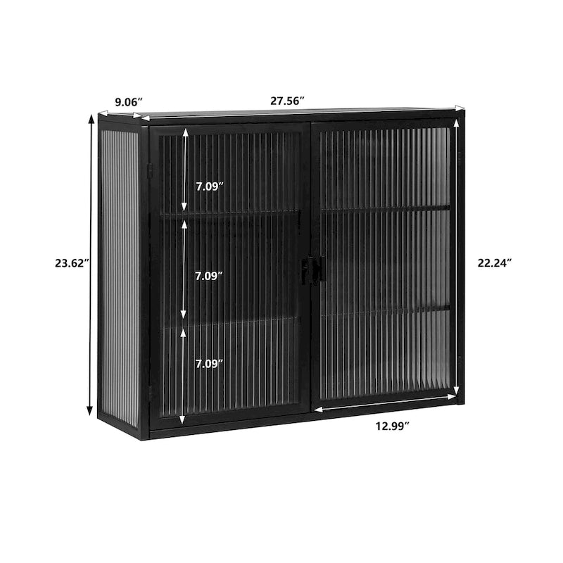 Wall Cabinet with Fluted Glass Doors and 3 Tier Storage for Entryway Living Room
