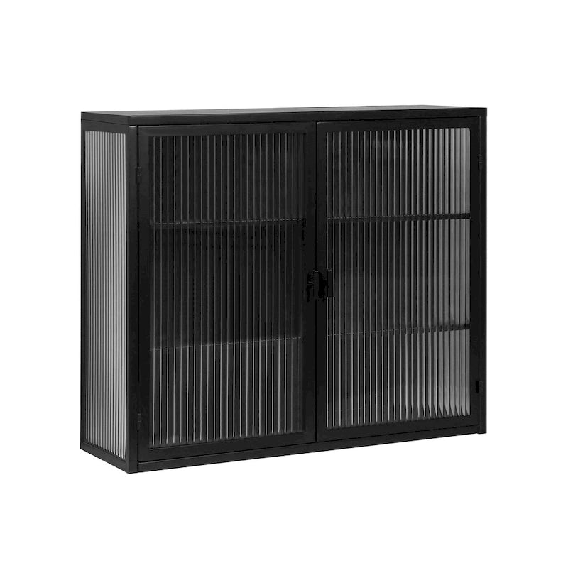 Wall Cabinet with Fluted Glass Doors and 3 Tier Storage for Entryway Living Room