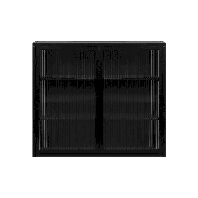 Wall Cabinet with Fluted Glass Doors and 3 Tier Storage for Entryway Living Room