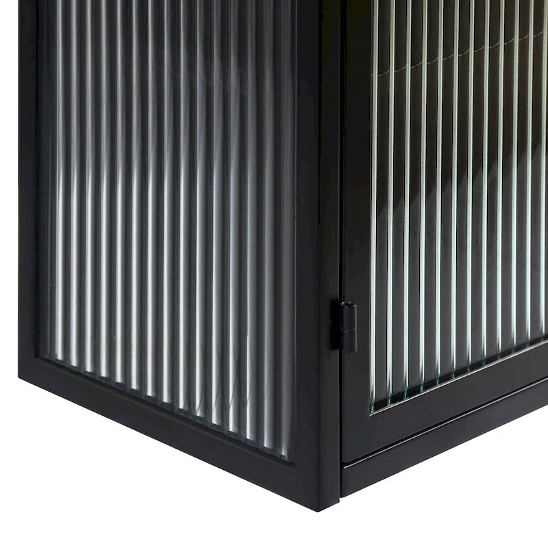 Wall Cabinet with Fluted Glass Doors and 3 Tier Storage for Entryway Living Room